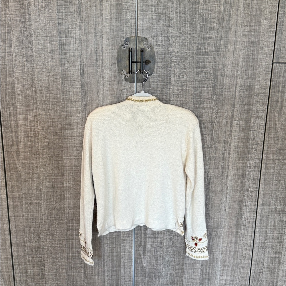 Pierre Cardin Silk And Angora Blend Embroidered Cream‎ Cardigan - Picture 15 of 17